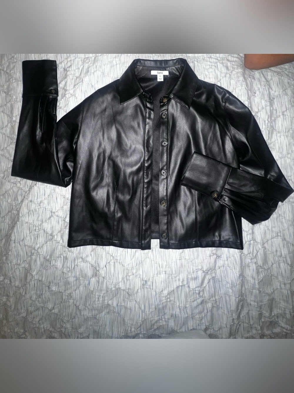 Bar III Black Cropped Leather Jacket